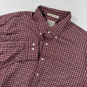 LL Bean Mens XLTall Maroon Plaid Button Down Shirt‎ Wrinkle Resistant Classic